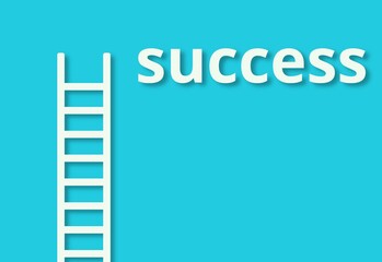 White ladder leaning against pastel blue wall minimal career, opportunity or goal concept