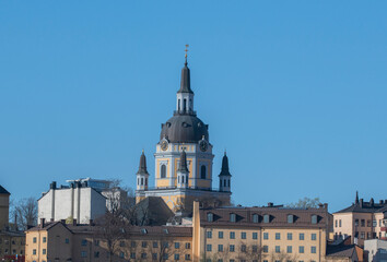 The church Maria kyrkan in the district Södermalm a spring morning in Stockholm