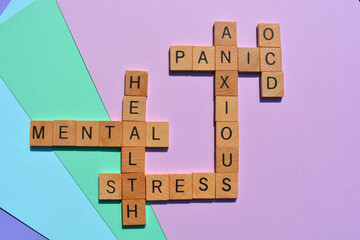 Mental, Health, Stress, Anxious, Panic, OCD, words as a crossword
