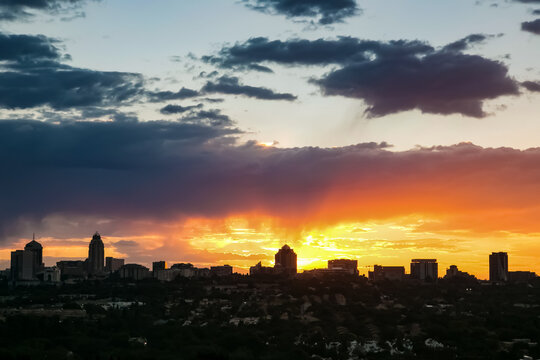 Silhouette Skyline Looking Over Sandton City And Surrounding Business District At Night