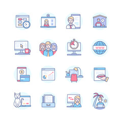 Remote work - line design style icons set