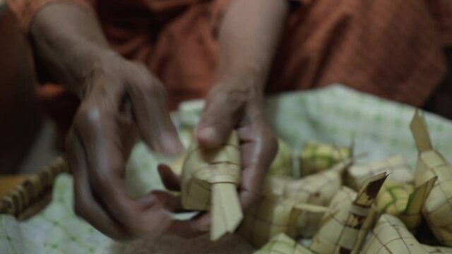 The process of making Ketupat, Indonesian food.