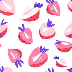 Vector illustration strawberry flat style print. Summer seamless pattern