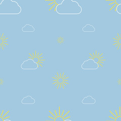 Seamless sky pattern with sun and cloud. Vector illustration with cloud and sun. Pattern background for cards, posters, banners and other design. 