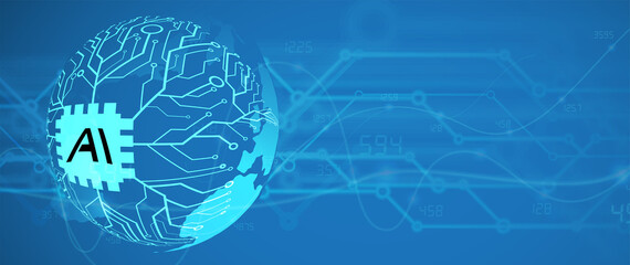 Abstract Artificial intelligence. Cloud computing. Machine learning. Technology web background. Virtual concept