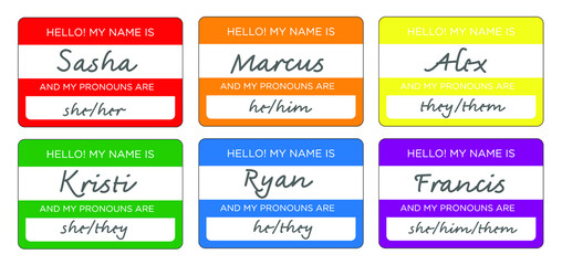 Rainbow pronoun name tags