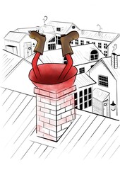 Leprechaun in the pipe against the background of the city.