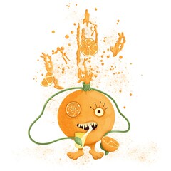 Orange monster splashing citrus juice
