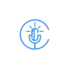 Obraz premium letter C for creative microphone podcast logo design