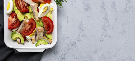 Healthy Egg, Chicken, Avocado and Tomato Salad