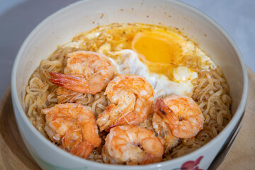 ์Noodle Tom Yam with shrimp and egg - Thai style. 