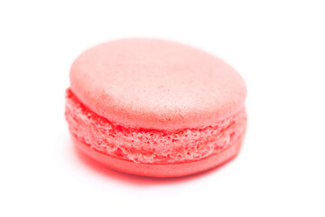 Various flavors of pastel macarons stacked against isolated on white background. Macarons is a delicate meringue-based cookie sandwich It is a dessert of French origin.