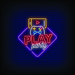 Play Party Logo Neon Signs Style Text Vector