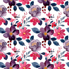 Beautiful seamless pattern of red burgundy flower with watercolor