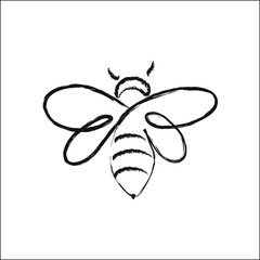 Bee icon drawn with a black brush isolated on white. Watch out for bee hives. Apiary for the production of honey. Printing on decorative pillows. Vector graphics.