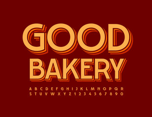 Vector stylish logo Good Bakery. Isometric Retro Font. Elegant 3D Alphabet Letters and Numbers set