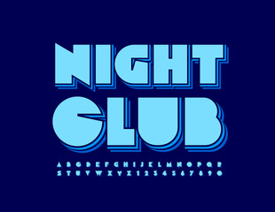 Vector trendy poster Night Club. Blue Layered Font. Abstract style Alphabet Letters and Numbers set