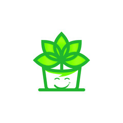 green happy potted plant logo vector