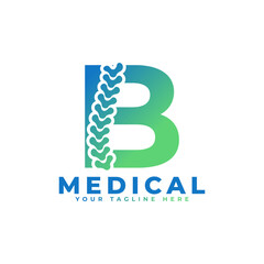Letter B with Icon Spine Logo. Usable for Business, Science, Healthcare, Medical, Hospital and Nature Logos.