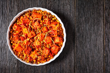Pumpkin lentil chickpea dal in a dish