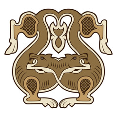 Wolf Combat Badge.  X century Ukrainiab symbol. symbol. Vector clipart.