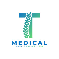 Letter T with Icon Spine Logo. Usable for Business, Science, Healthcare, Medical, Hospital and Nature Logos.