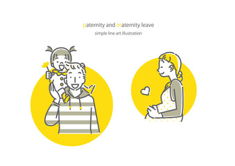 育児休暇取得のイメージ　シンプルでお洒落な線画イラスト