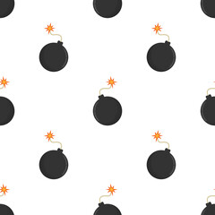 Bomb seamless pattern. Boom symbol pattern. Dynamite sign. Vector illustration isolated on white background.