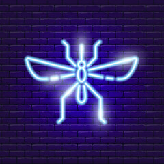 Mosquito neon icon. Vector illustration for the design of advertising, website, promotion, banner, brochure, flyer. Insects concept.