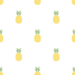 Seamless pineapple pattern. Summer sweet pineapples background. Vector illustration on white.
