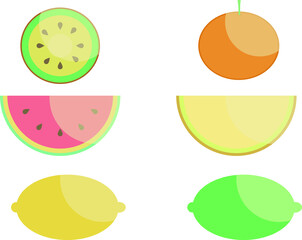 Hand-drawn fruits. Crop doodle, citrus, apple, natural vegan sweet summer fruits. Tropical organic fruits, delicious kitchen food. Set of vector illustrations of isolated signs