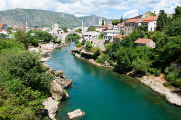 Fototapeta na wymiar Mostar and Neretva River, Bosnia and Herzegovina