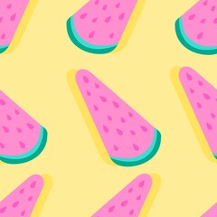 Seamless pattern with a slice of watermelon. Juicy and bright pattern. 