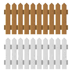 Fototapeta premium Wooden Fence Set on White Background. Vector