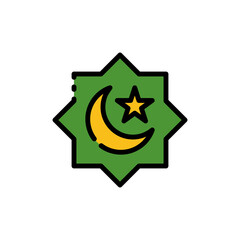 Islamic crescent and star Vector Icon in Filled Outline Style. Symbol of Islam and symbols of Ramadan. Vector illustration icon can be used for an app, website, or part of a logo.