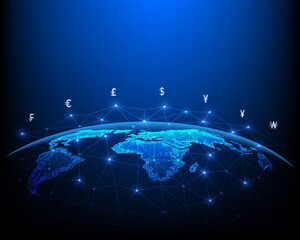 Money transfer network concept and currency exchange symbol