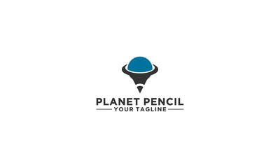 unique pencil planet logo combining planet and pencil