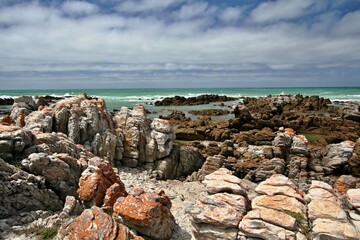 Cape Agulhas. The southernmost place of the African continent. Interface by Atlantic Ocean and Indian Ocean. South African Republic.
