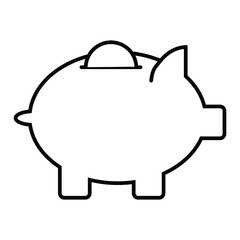 Thin line flat piggy bank icon on a white background. Royalty-free.