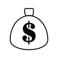 Thin line flat money bag icon on a white background. Royalty-free.