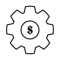 Thin line flat cog with dollar sign icon on a white background. Royalty-free.