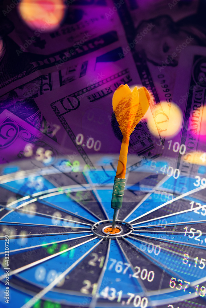 Poster bullseye is a target of business. dart is an opportunity and dartboard is the target and goal. so bo