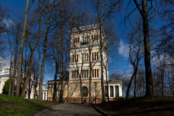 Fototapeta na wymiar Palace of the Rumyantsevs and Paskevichs. Gomel palace and park ensemble in winter named after Lunacharsky. Gomel. Belarus. Spring in the Gomel park. Museum. Sights of Gomel.