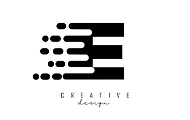 Geometric and dynamic letter E logo design with movement effect.