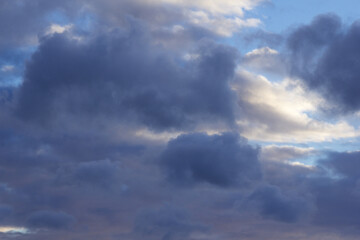 Fototapeta na wymiar Background of blue cumulus clouds at twilight