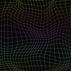 Rainbow warped grid pattern. Seamless vector