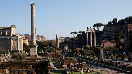 Rome, Italy, January 2007: A landscape of the awesome Roman Forum, in a winter sunny day.