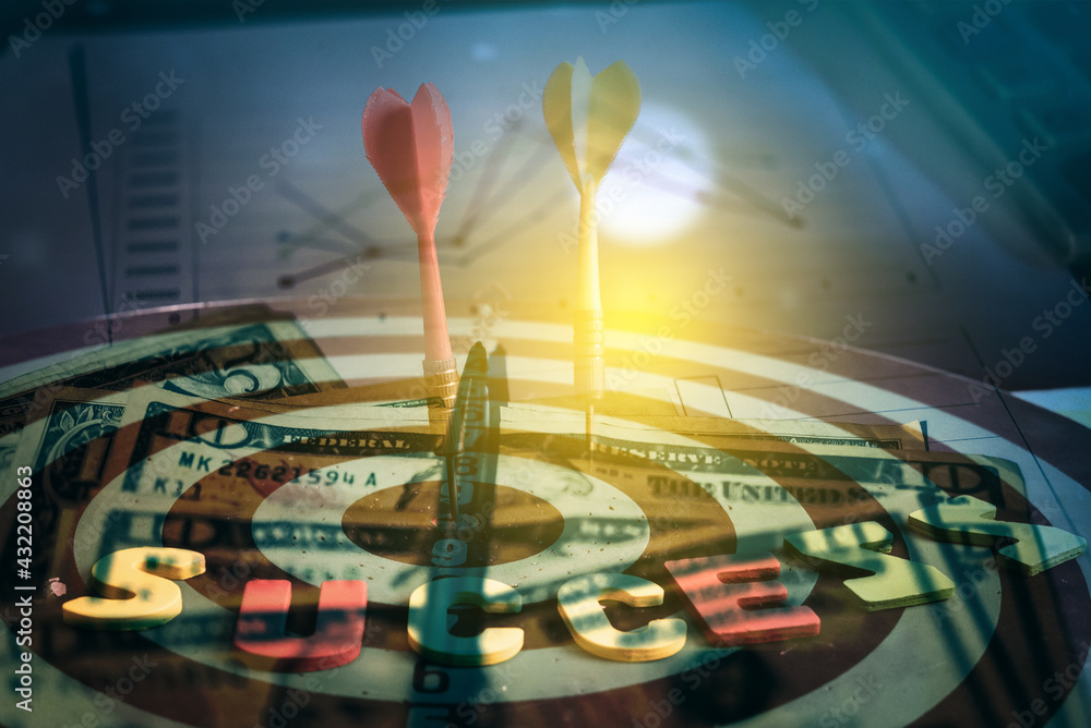 Poster bullseye is a target of business. dart is an opportunity and dartboard is the target and goal. so bo