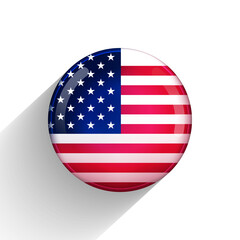 Glass light ball with flag of USA. Round sphere, template icon. American national symbol. Glossy realistic ball, 3D abstract vector illustration highlighted on a white background. Big bubble