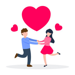 Couple holding hands each other. Creative concept of couple, love, romantic, or relationship. Simple trendy cute cartoon character vector flat style illustration. Graphic element for valentine's day.